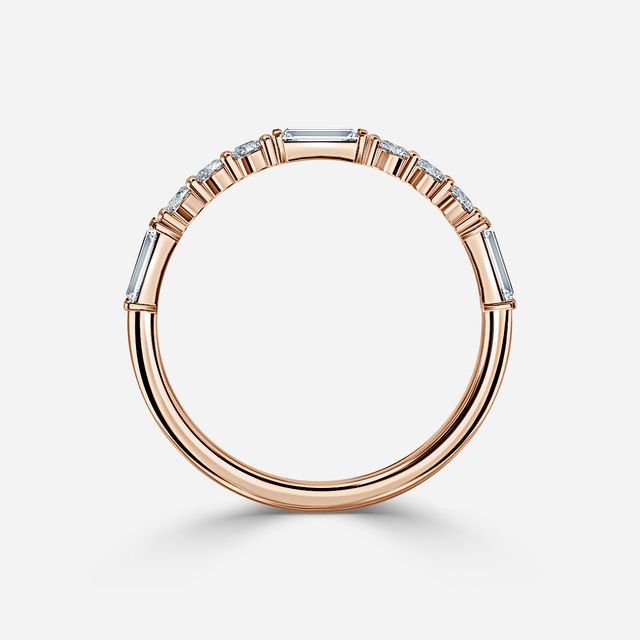 Round And Baguette Diamond Cut Half Eternity Ring In Rose Gold
