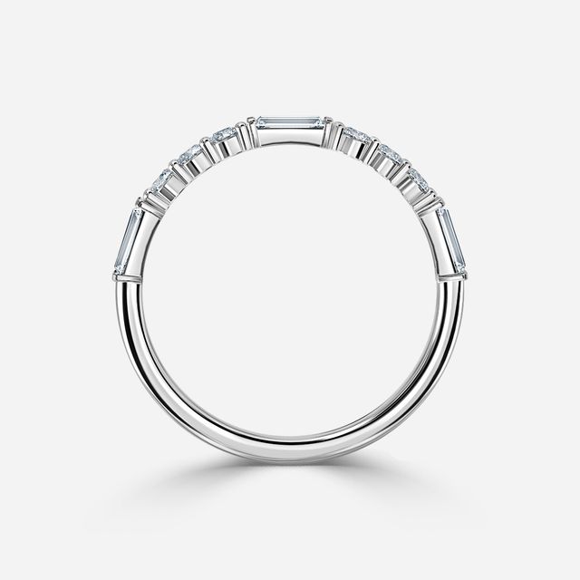 Round And Baguette Diamond Cut Half Eternity Ring In White Gold