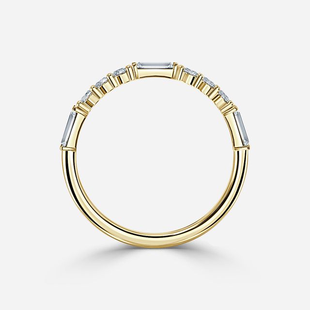 Round And Baguette Diamond Cut Half Eternity Ring In Yellow Gold