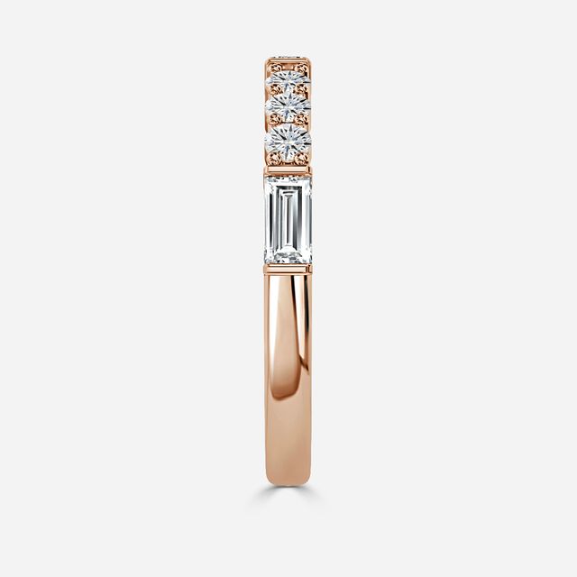 Round And Baguette Diamond Cut Half Eternity Ring In Rose Gold
