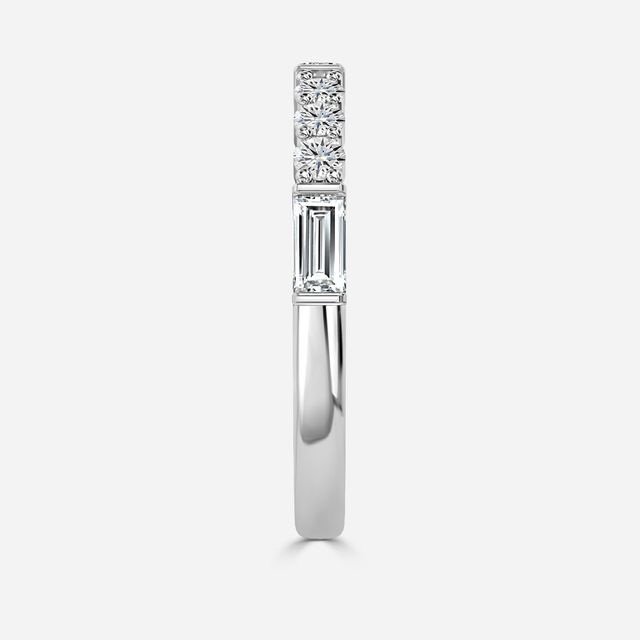 Round And Baguette Diamond Cut Half Eternity Ring In White Gold