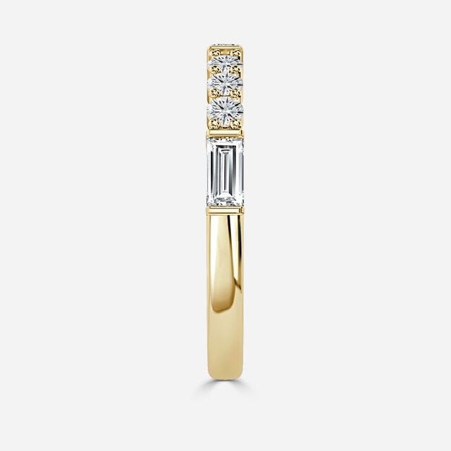 Round And Baguette Diamond Cut Half Eternity Ring In Yellow Gold