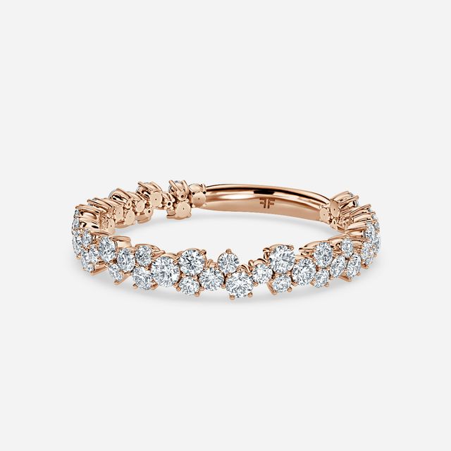 Floral Shared Claw Rose Gold Wedding Ring