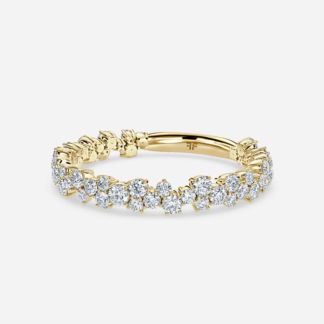Floral Shared Claw Yelllow Gold Wedding Ring