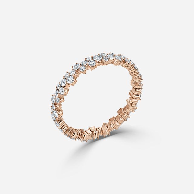 Full Floral Shared Claw Rose Gold Wedding Ring