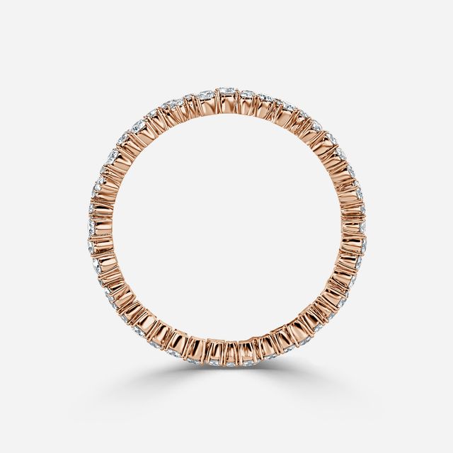 Full Floral Shared Claw Rose Gold Wedding Ring