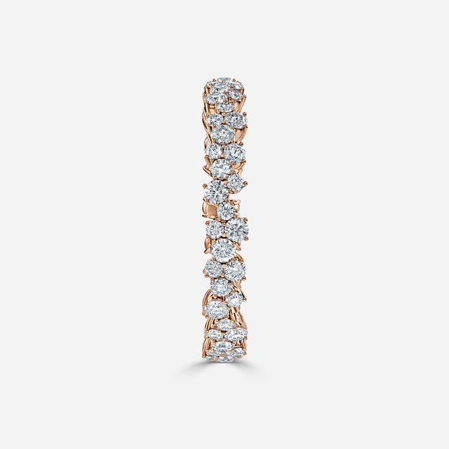 Full Floral Shared Claw Rose Gold Wedding Ring