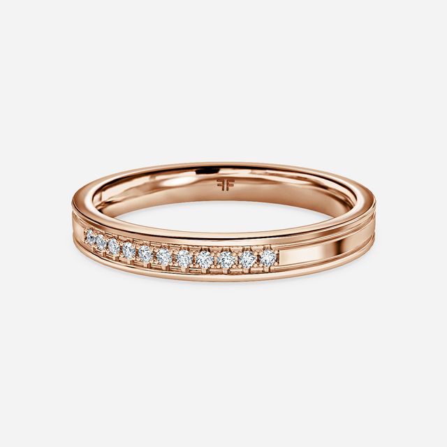 Channel And Grain Set Wedding Ring In Rose Gold
