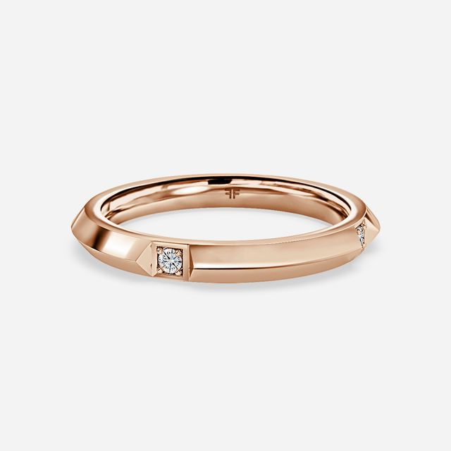 Knife Edge Diamond Wedding Ring In Rose Gold
