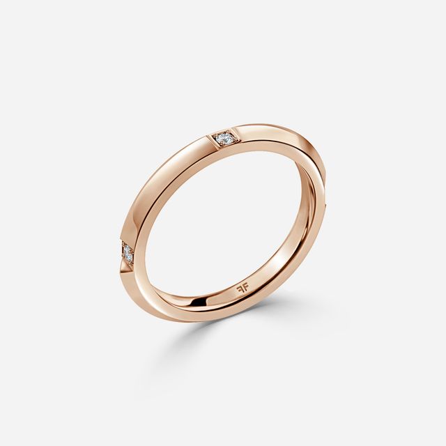 Knife Edge Diamond Wedding Ring In Rose Gold