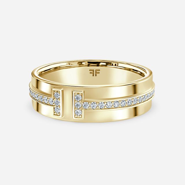 Yellow Gold Narrow Diamond Wedding Ring