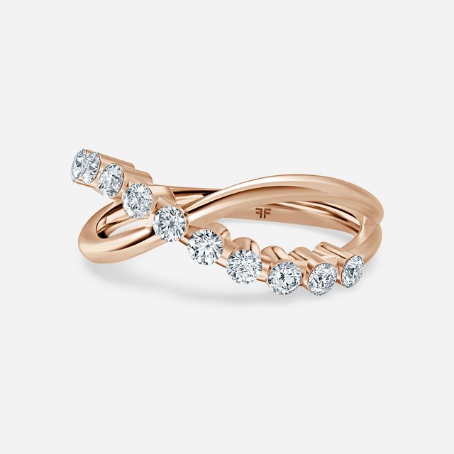 Crossover Shared Prong Rose Gold Wedding Ring