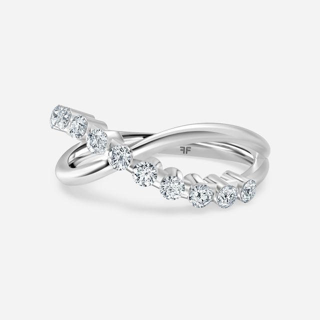 Crossover Shared Prong Platinum Wedding Ring