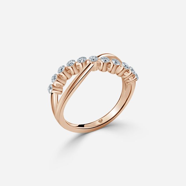 Crossover Shared Prong Rose Gold Wedding Ring
