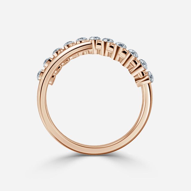 Crossover Shared Prong Rose Gold Wedding Ring
