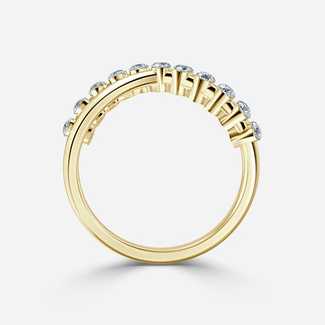 Crossover Shared Prong Yellow Gold Wedding Ring