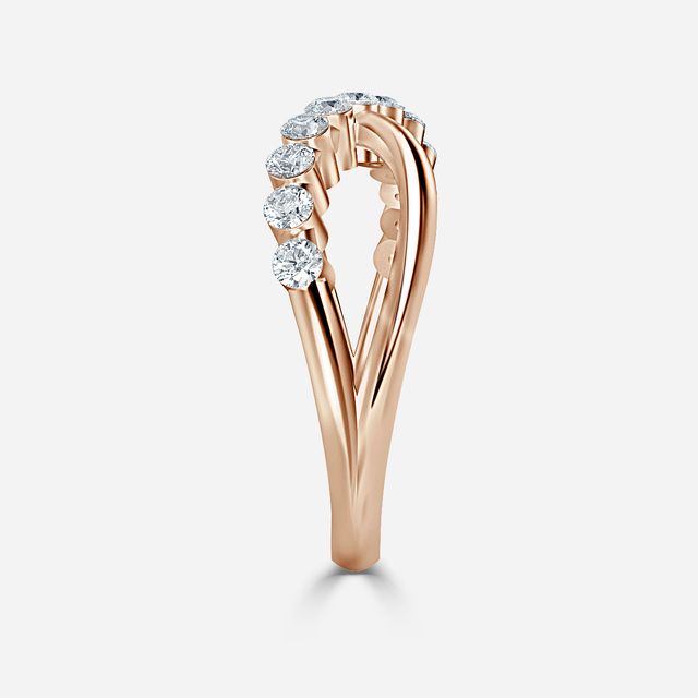 Crossover Shared Prong Rose Gold Wedding Ring