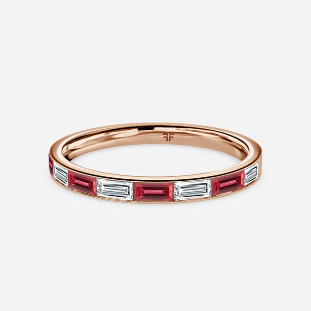 Ruby And Baguette Diamond Rose Gold Wedding Ring