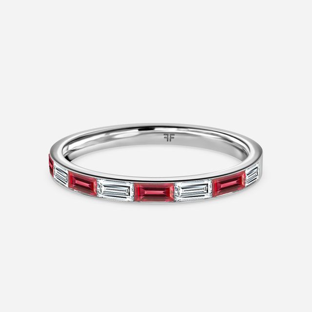 Ruby And Baguette Diamond White Gold Wedding Ring