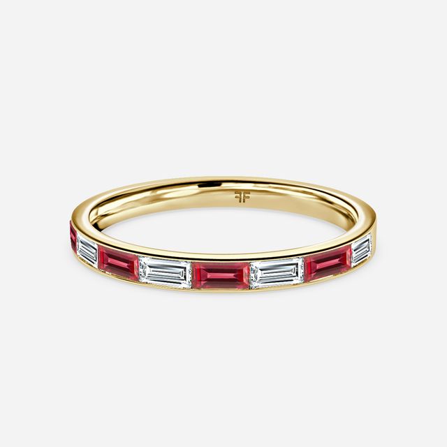 Ruby And Baguette Diamond Yellow Gold Wedding Ring