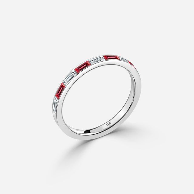Ruby And Baguette Diamond White Gold Wedding Ring