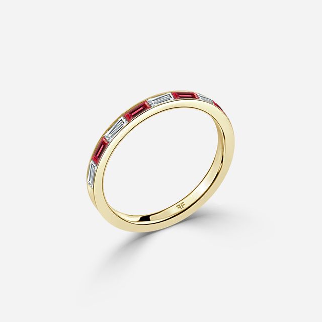Ruby And Baguette Diamond Yellow Gold Wedding Ring