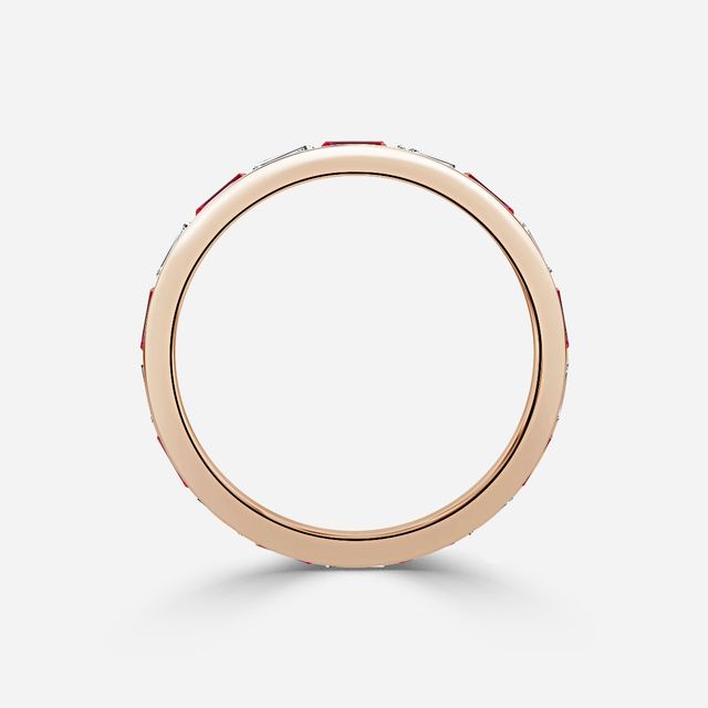 Baguette Cut Ruby And Diamond Wedding Ring In Rose Gold