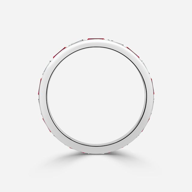 Baguette Cut Ruby And Diamond Wedding Ring In White Gold