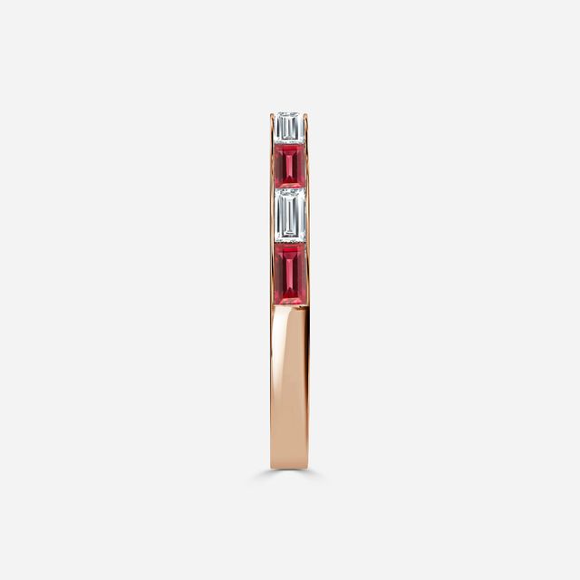 Ruby And Baguette Diamond Rose Gold Wedding Ring