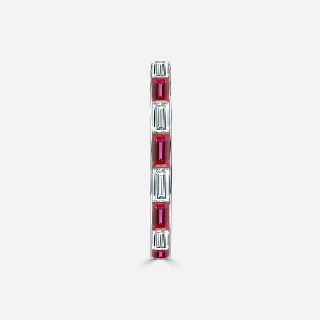 Baguette Cut Ruby And Diamond Wedding Ring In White Gold