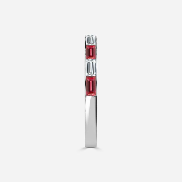 Ruby And Baguette Diamond White Gold Wedding Ring