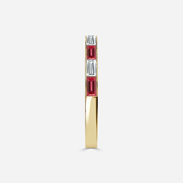 Ruby And Baguette Diamond Yellow Gold Wedding Ring