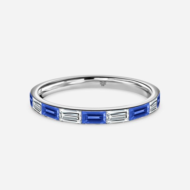 Baguette Cut Sapphire And Diamond Wedding Ring In White Gold