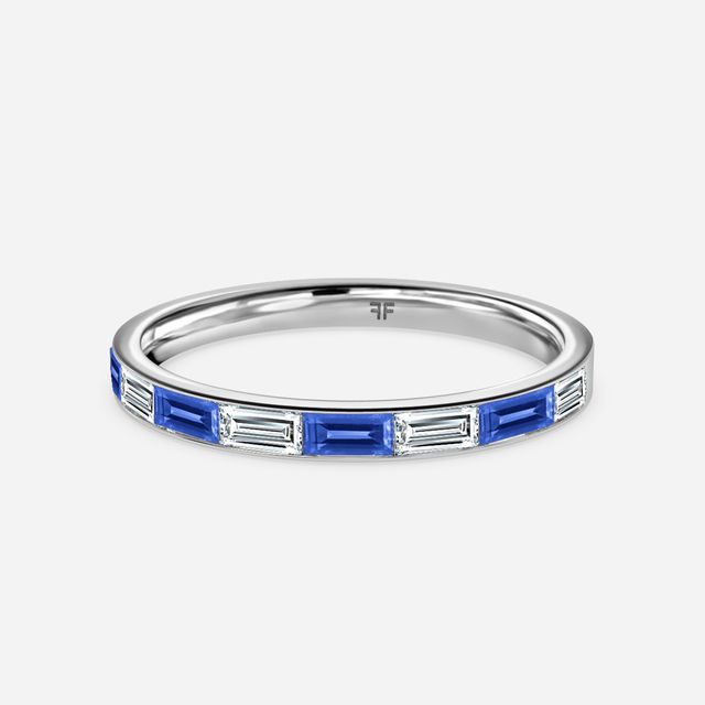 Blue Sapphire And Baguette Diamond Platinum Wedding Ring