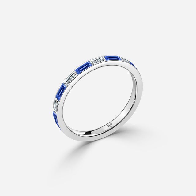 Baguette Cut Sapphire And Diamond Wedding Ring In White Gold