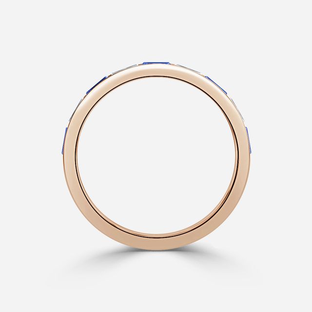 Blue Sapphire And Baguette Diamond Rose Gold Wedding Ring