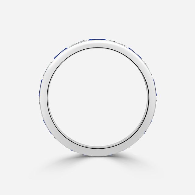 Baguette Cut Sapphire And Diamond Wedding Ring In White Gold