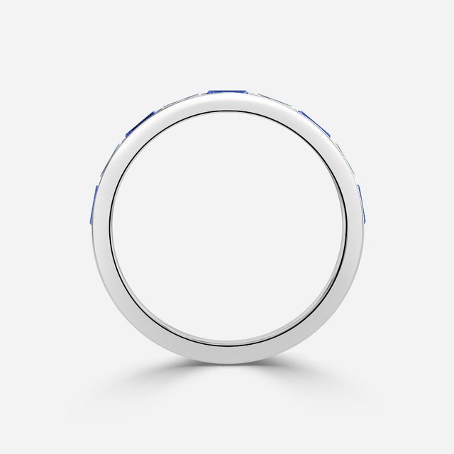 Blue Sapphire And Baguette Diamond Platinum Wedding Ring