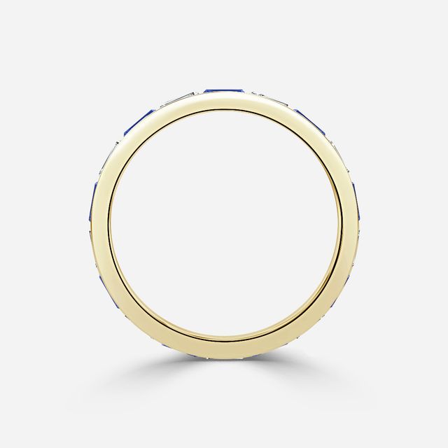 Baguette Cut Sapphire And Diamond Wedding Ring In Yellow Gold