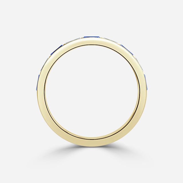 Blue Sapphire And Baguette Diamond Yellow Gold Wedding Ring