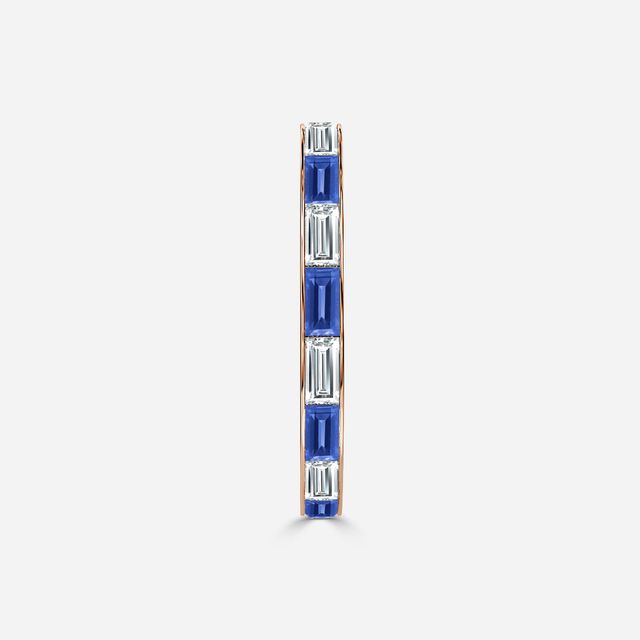 Baguette Cut Sapphire And Diamond Wedding Ring In Rose Gold