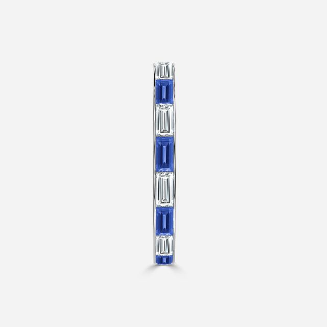 Baguette Cut Sapphire And Diamond Wedding Ring In White Gold