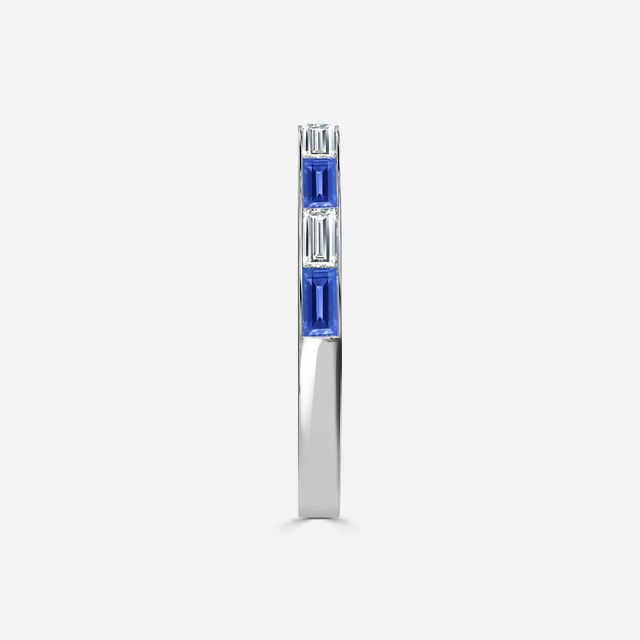 Blue Sapphire And Baguette Diamond Platinum Wedding Ring
