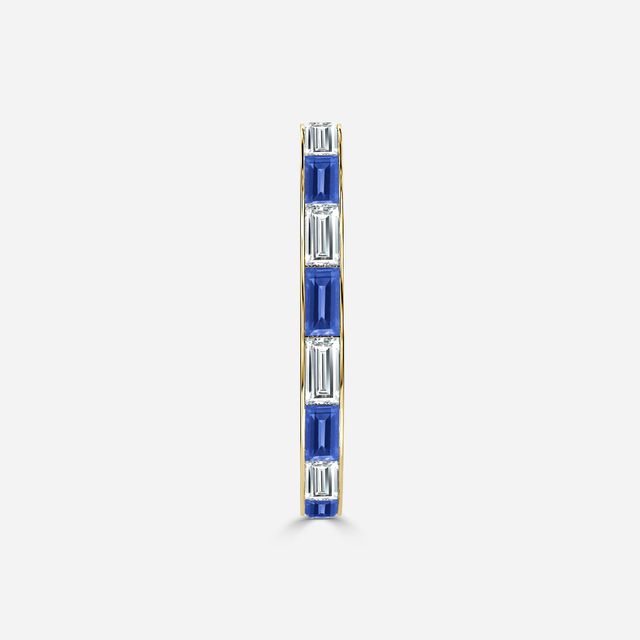 Baguette Cut Sapphire And Diamond Wedding Ring In Yellow Gold