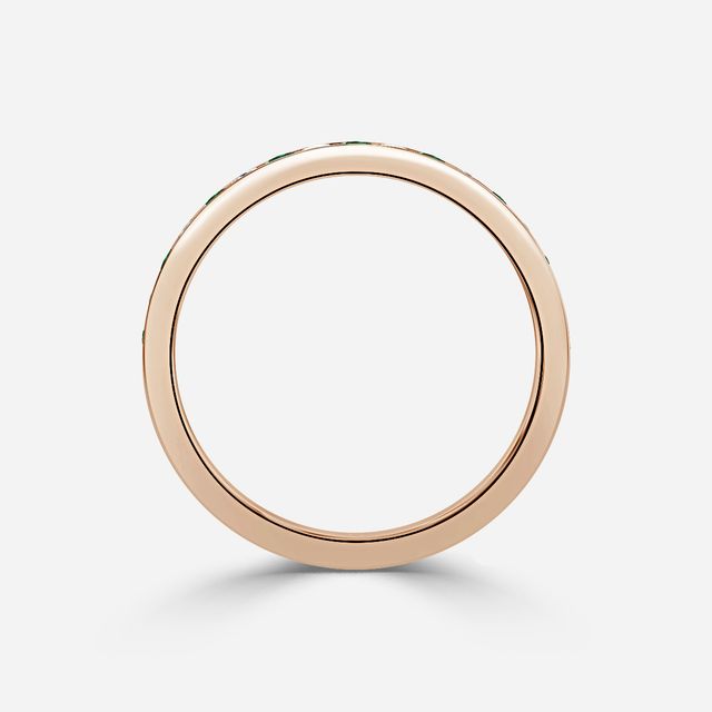 Princess Cut Emerald And Diamond Wedding Ring In Rose Gold