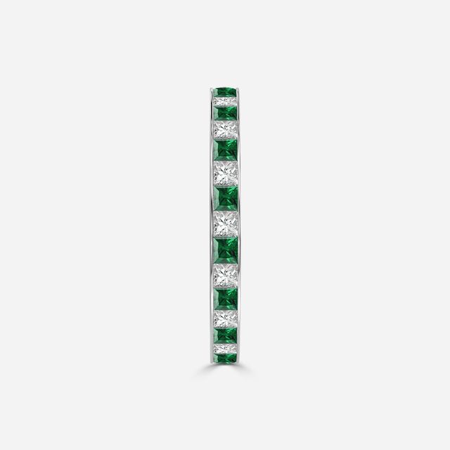 Princess Cut Emerald And Diamond Wedding Ring In White Gold