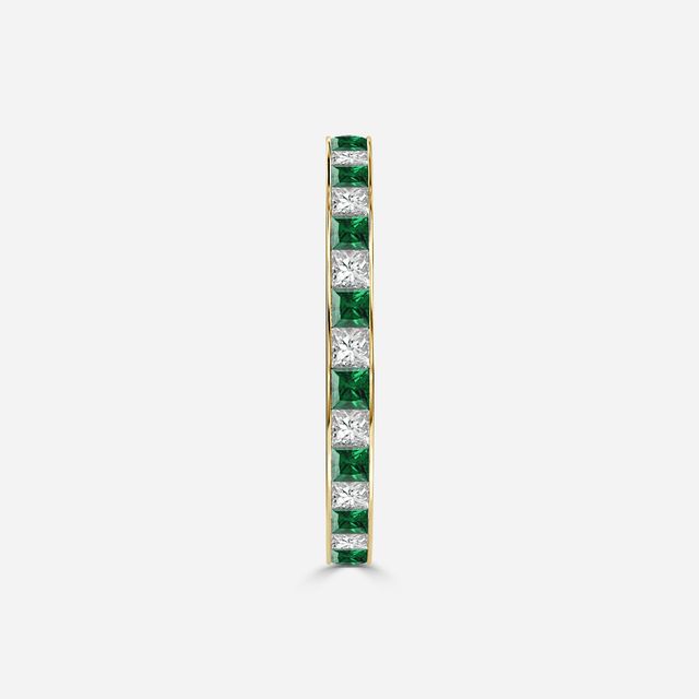 Princess Cut Emerald And Diamond Wedding Ring In Yellow Gold