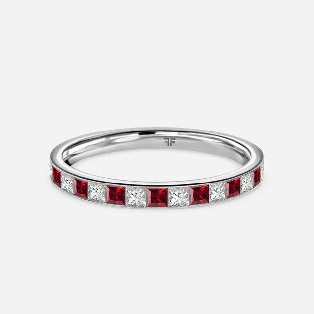 Princess Cut Ruby And Diamond Wedding Ring In Platinum