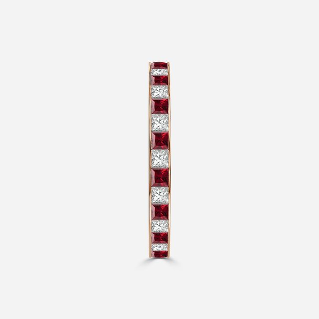 Princess Cut Ruby And Diamond Wedding Ring In Rose Gold