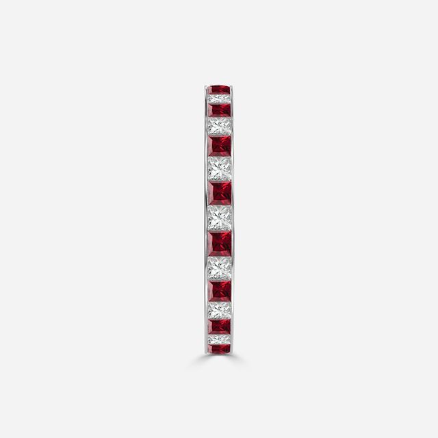 Princess Cut Ruby And Diamond Wedding Ring In Platinum